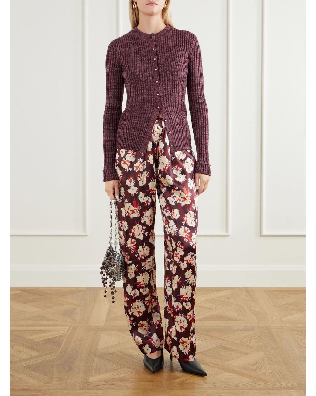 Rabanne Purple Ribbed-Knit Buttoned Cardigan