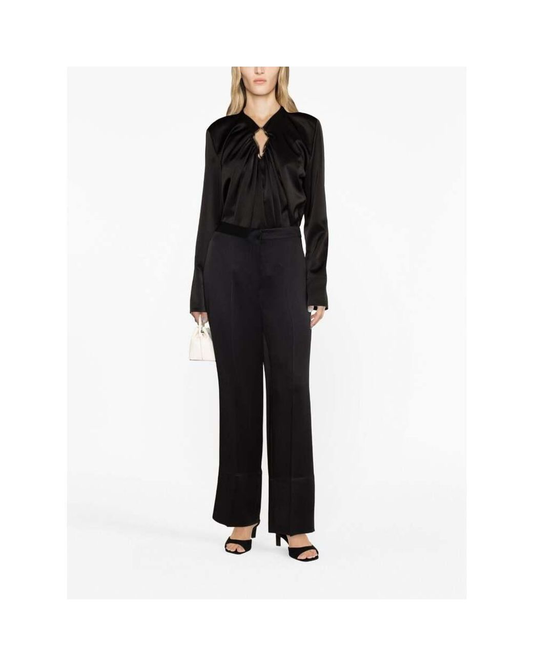 Lanvin Black Eyelet Detailed Draped Top
