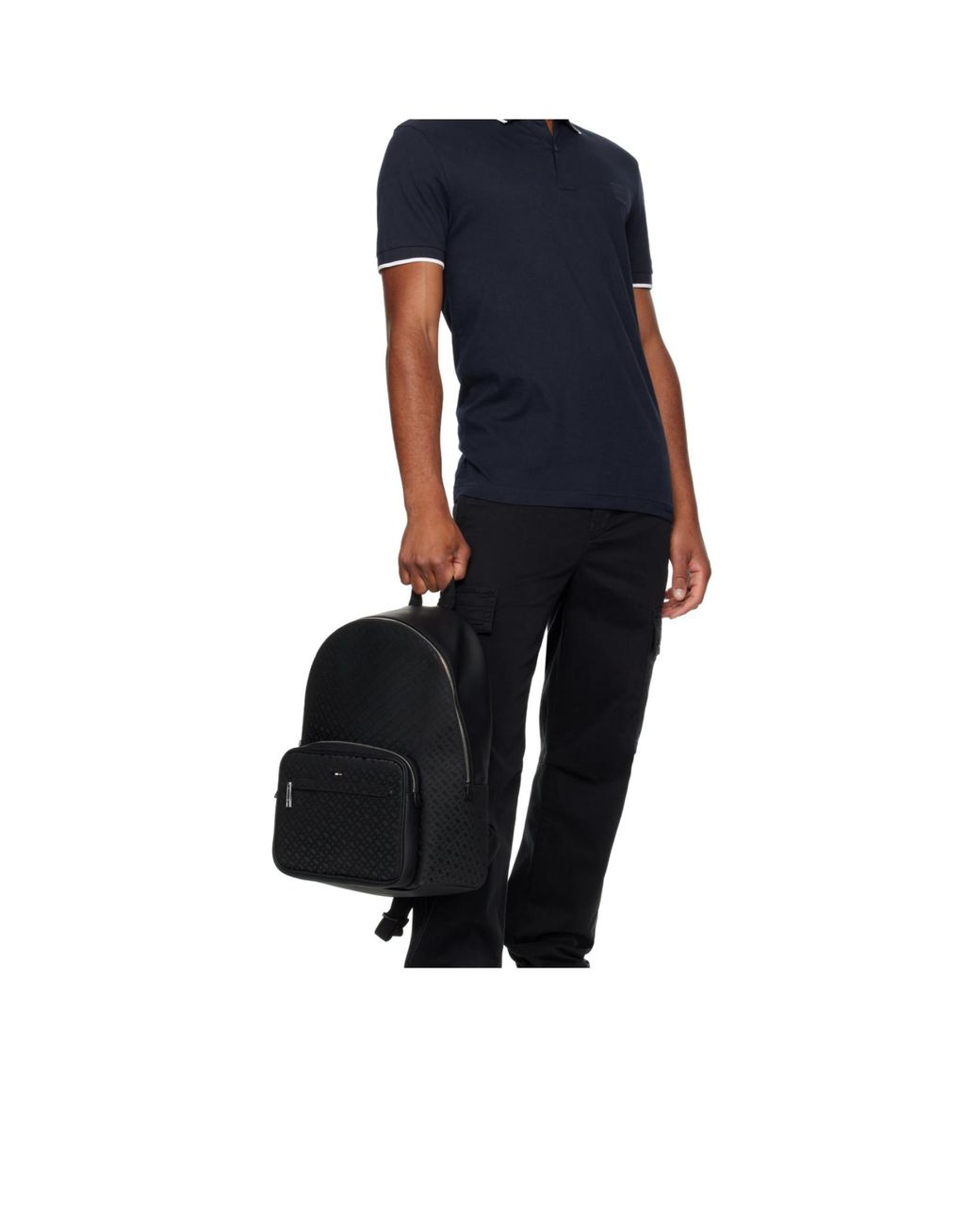 Boss Black Embossed-Pattern Backpack for men