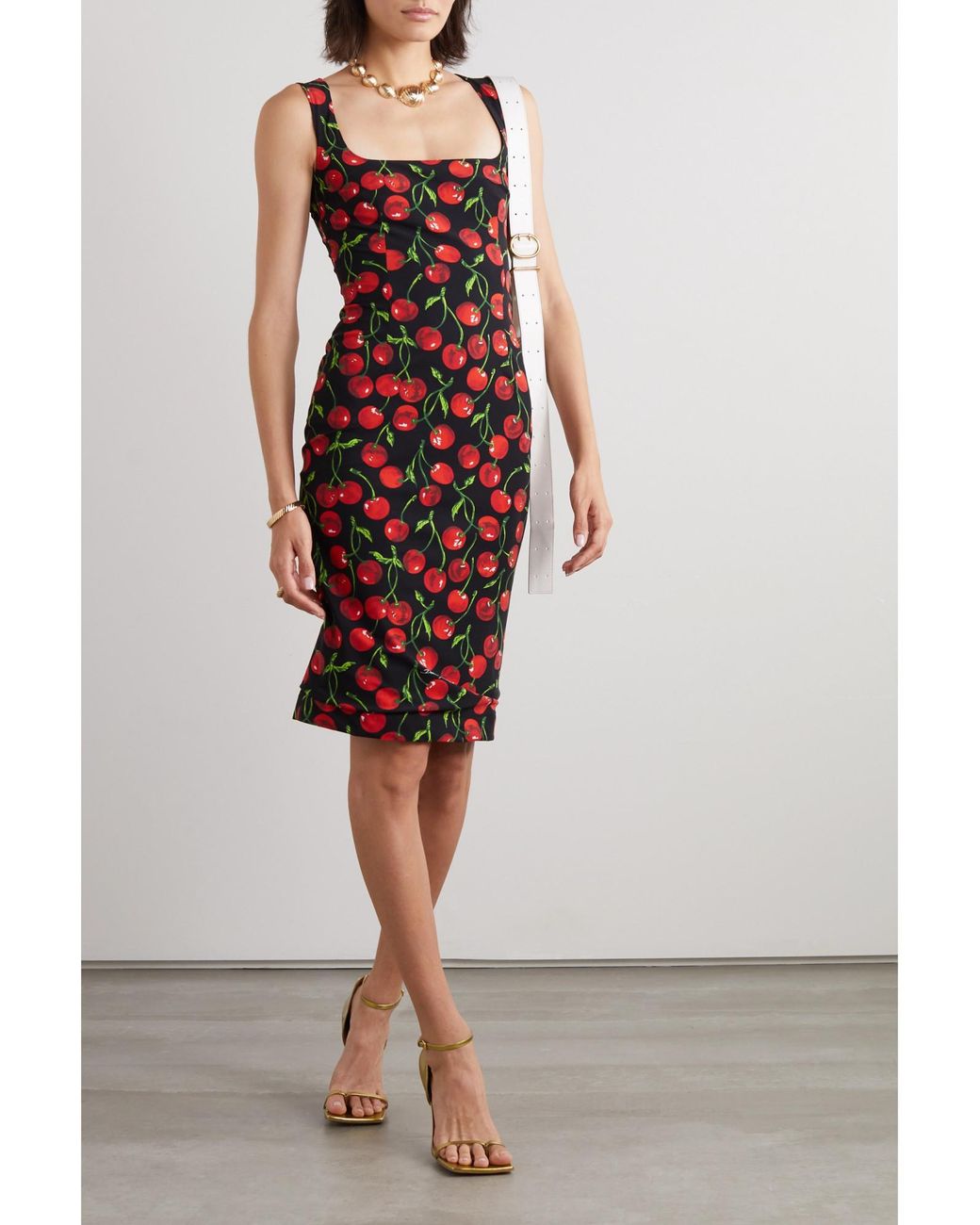 Dolce & Gabbana Red Cherry-Print Knee-Length Dress