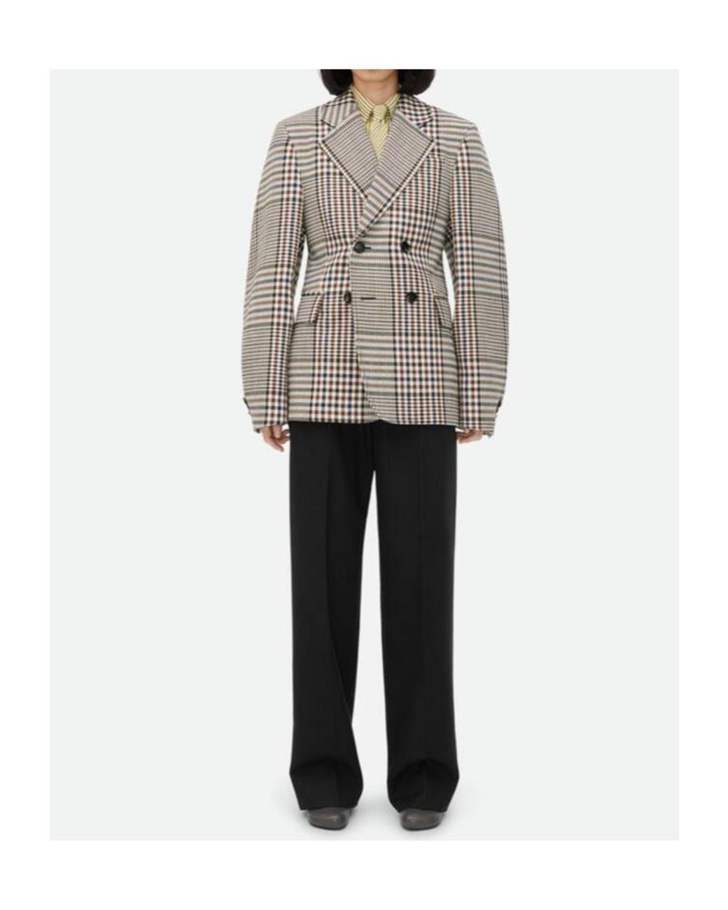 Bottega Veneta Gray Double-Breasted Checked Jacket