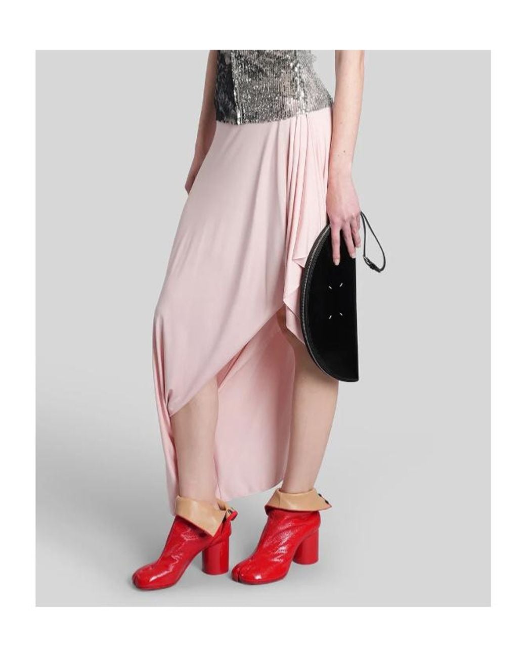 Maison Margiela Red Asymmetric Elasticated Waistband Skirt