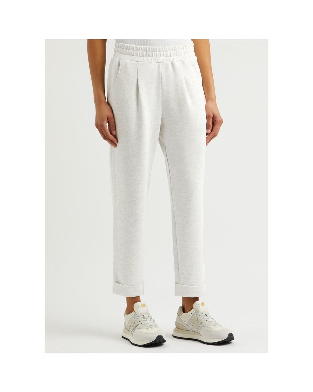 Varley White Elastic Waist Cropped Trousers