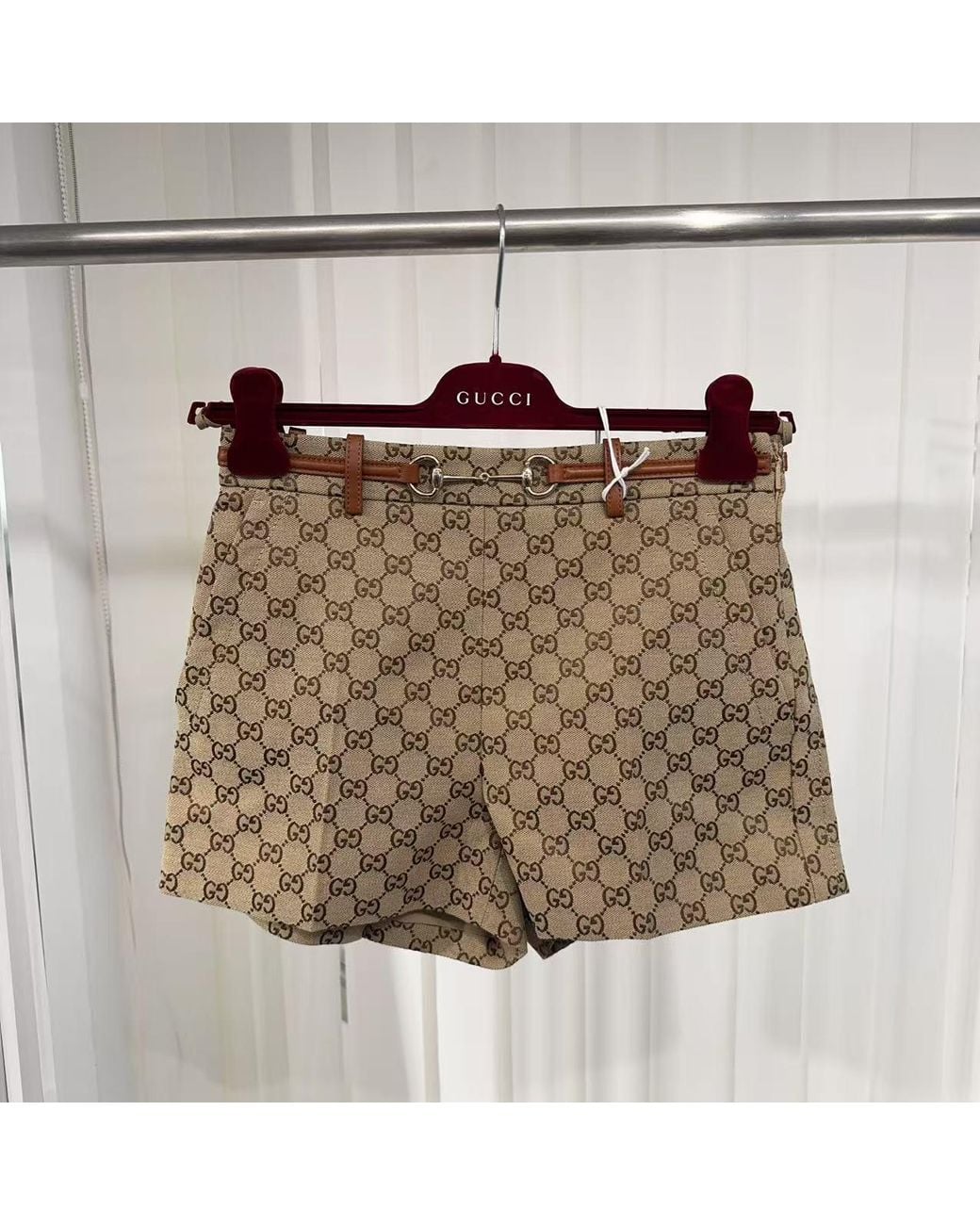 Gucci Brown Horsebit Detail Gg Shorts
