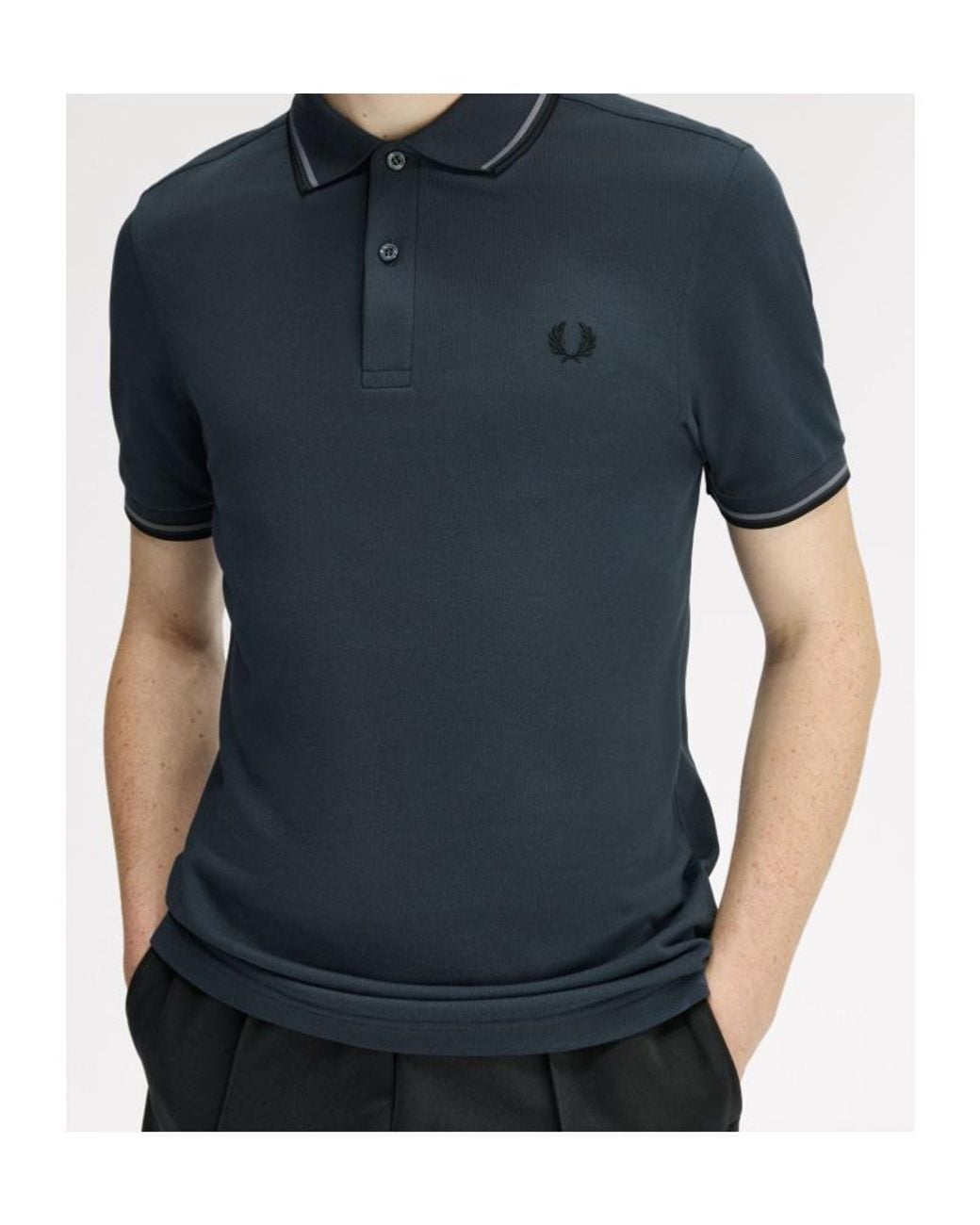 Fred Perry Blue Contrast-Trim Logo Polo Shirt for men