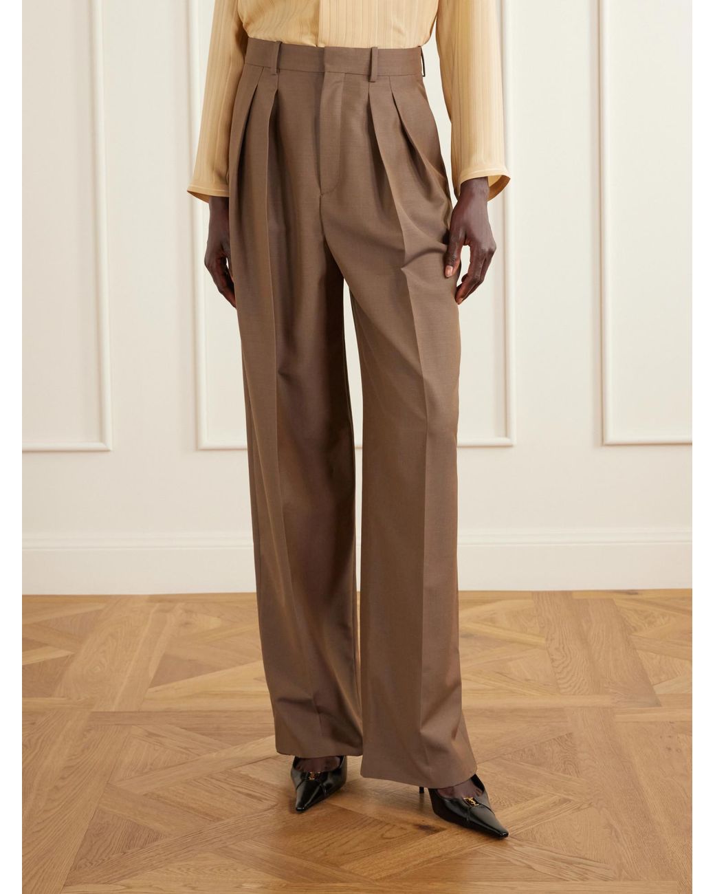 Saint Laurent Natural Mid-Rise Tailored Pants
