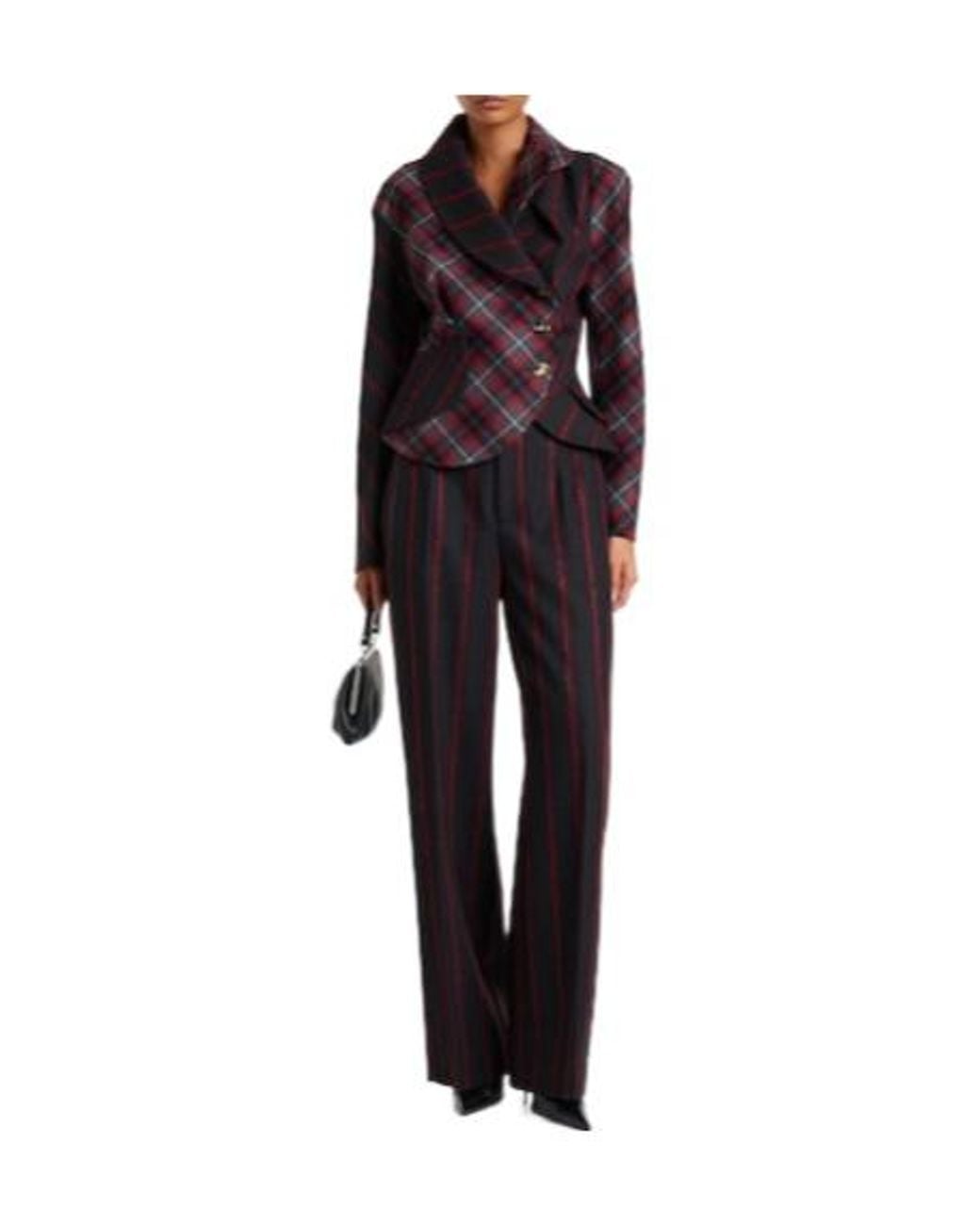 Vivienne Westwood Black Stormy Peplum Tartan Wool Jacket