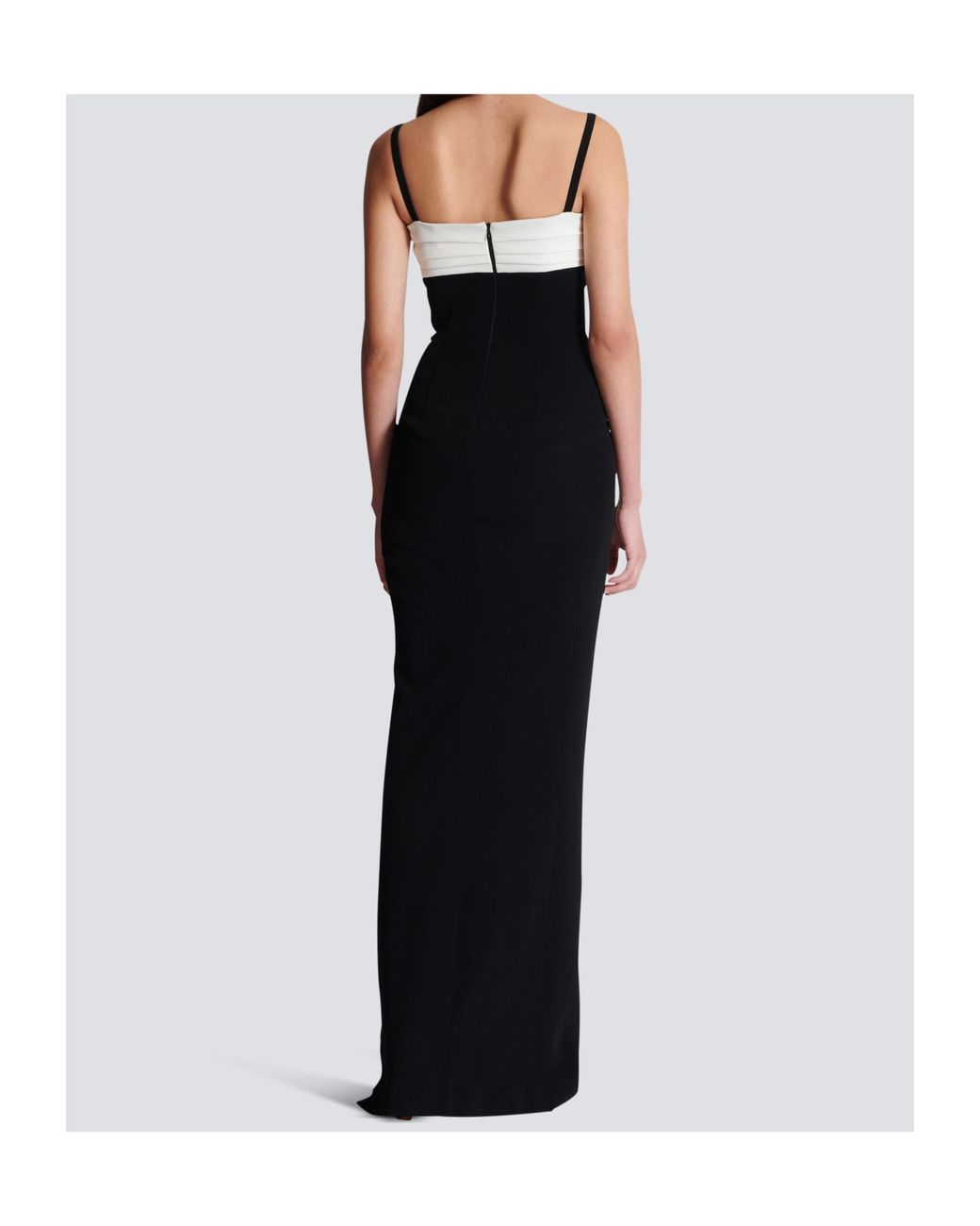 Balmain Black Crepe Two-Tone Maxi Dress
