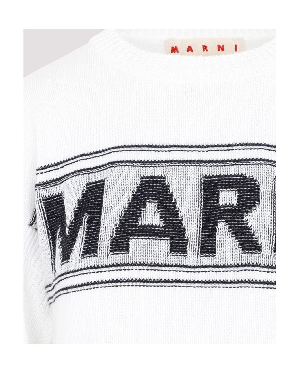 Marni White Logo Intarsia Knitted Crewneck Jumper