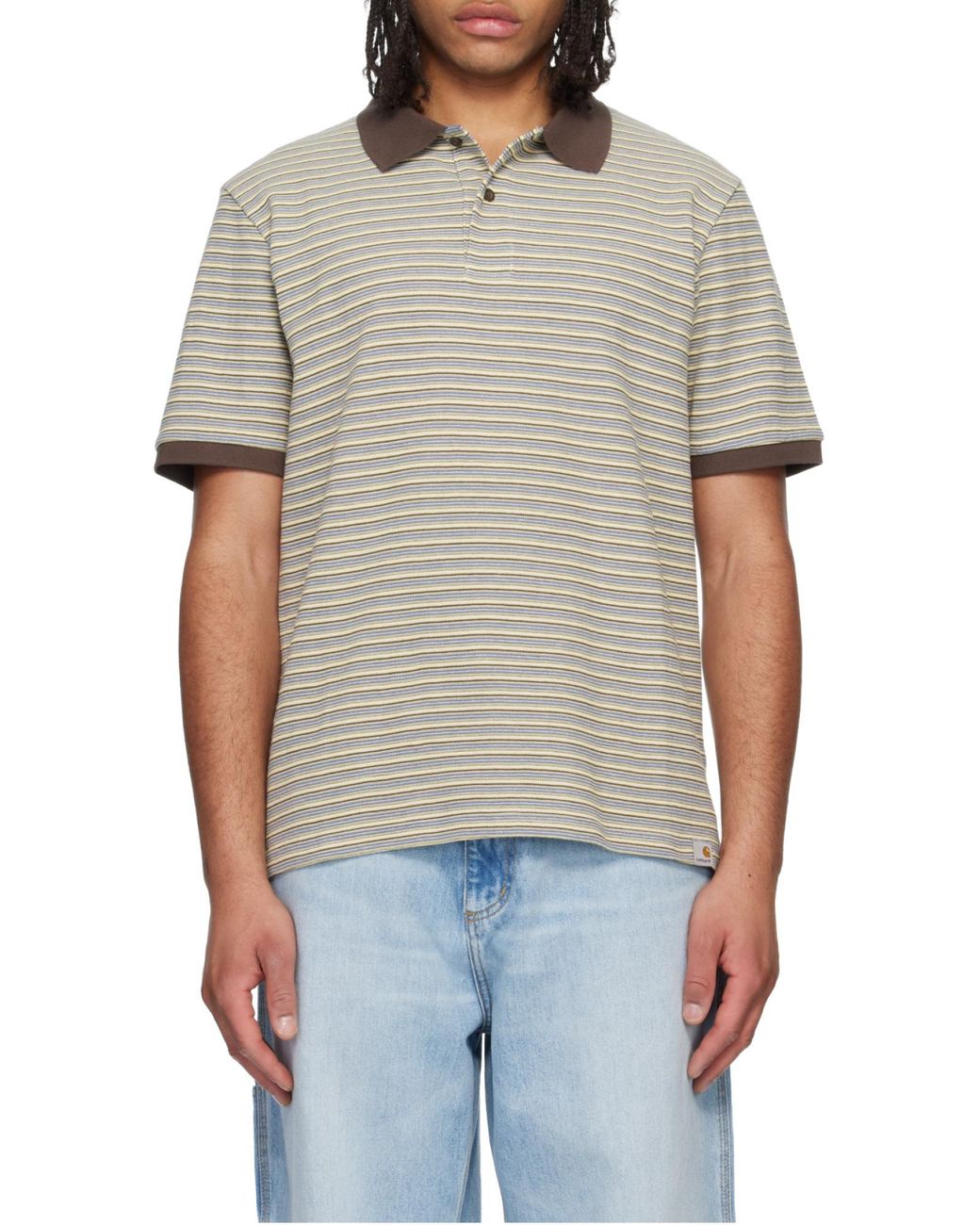 Carhartt White Dion Stripe Polo Shirt for men