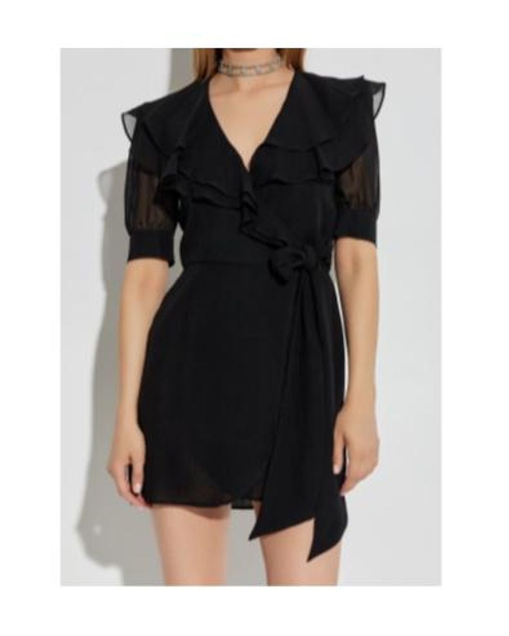 Alessandra Rich Black V-Neck Wrap Mini Dress