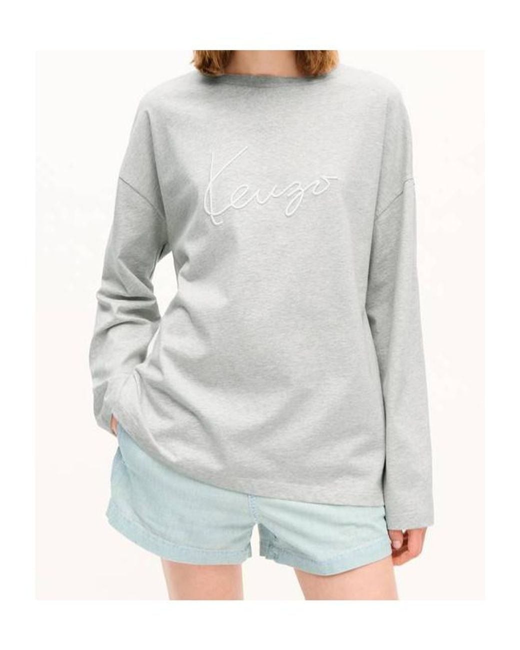 KENZO White Signature' Embroidered Long Sleeves T-Shirt