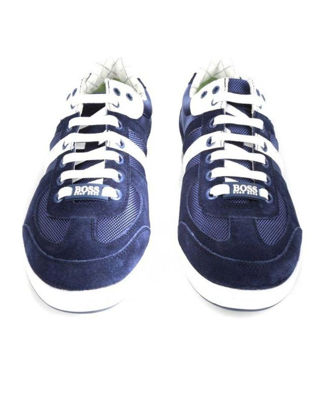 Boss Blue Round-Toe Lace-Up Low-Top Sneakers for men
