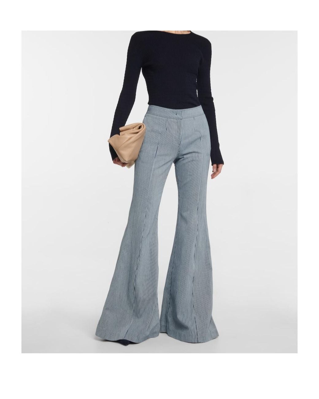 Gabriela Hearst Blue Striped High-Waisted Flared Trousers