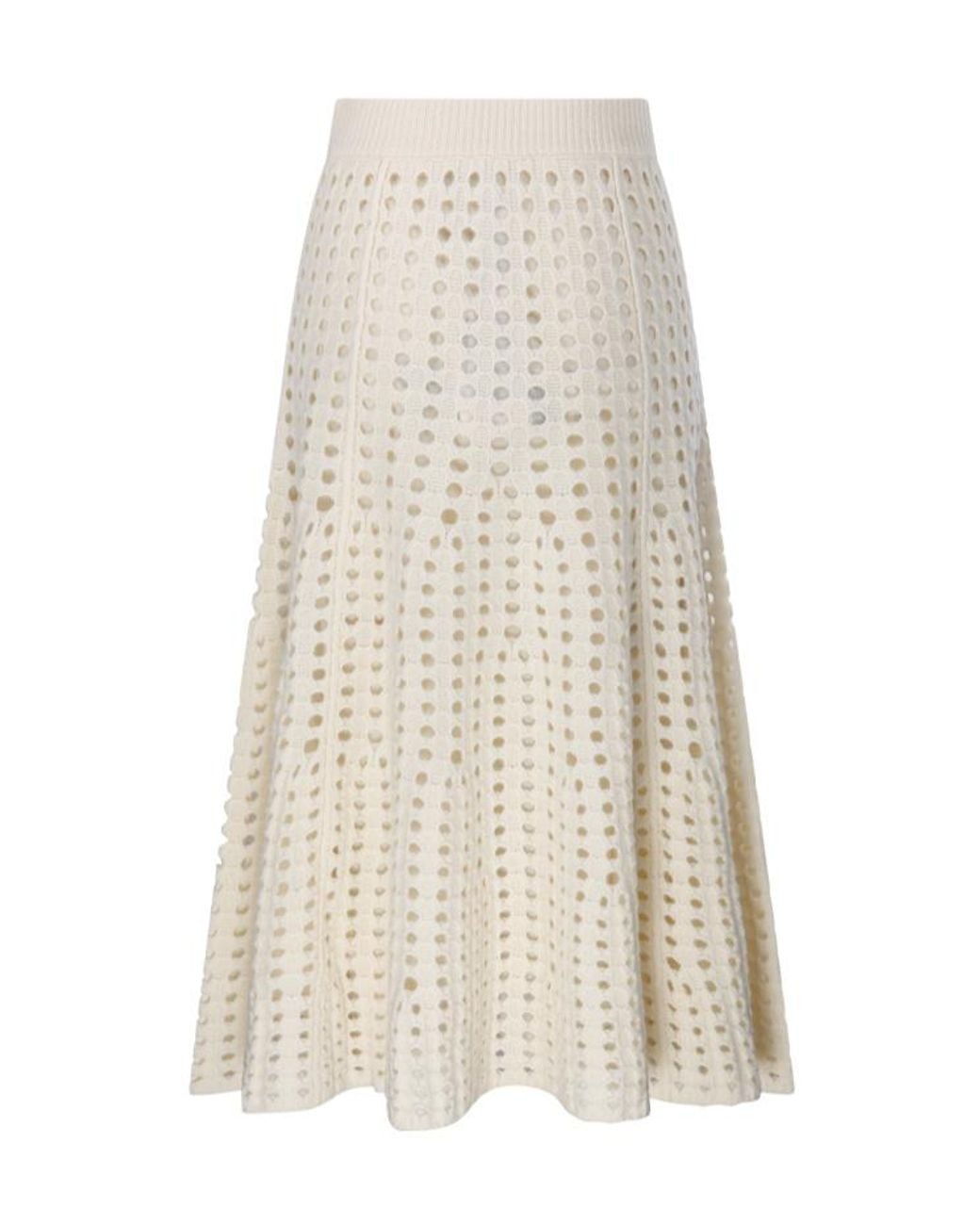 Nude White Perforated Knit Midi Skirt