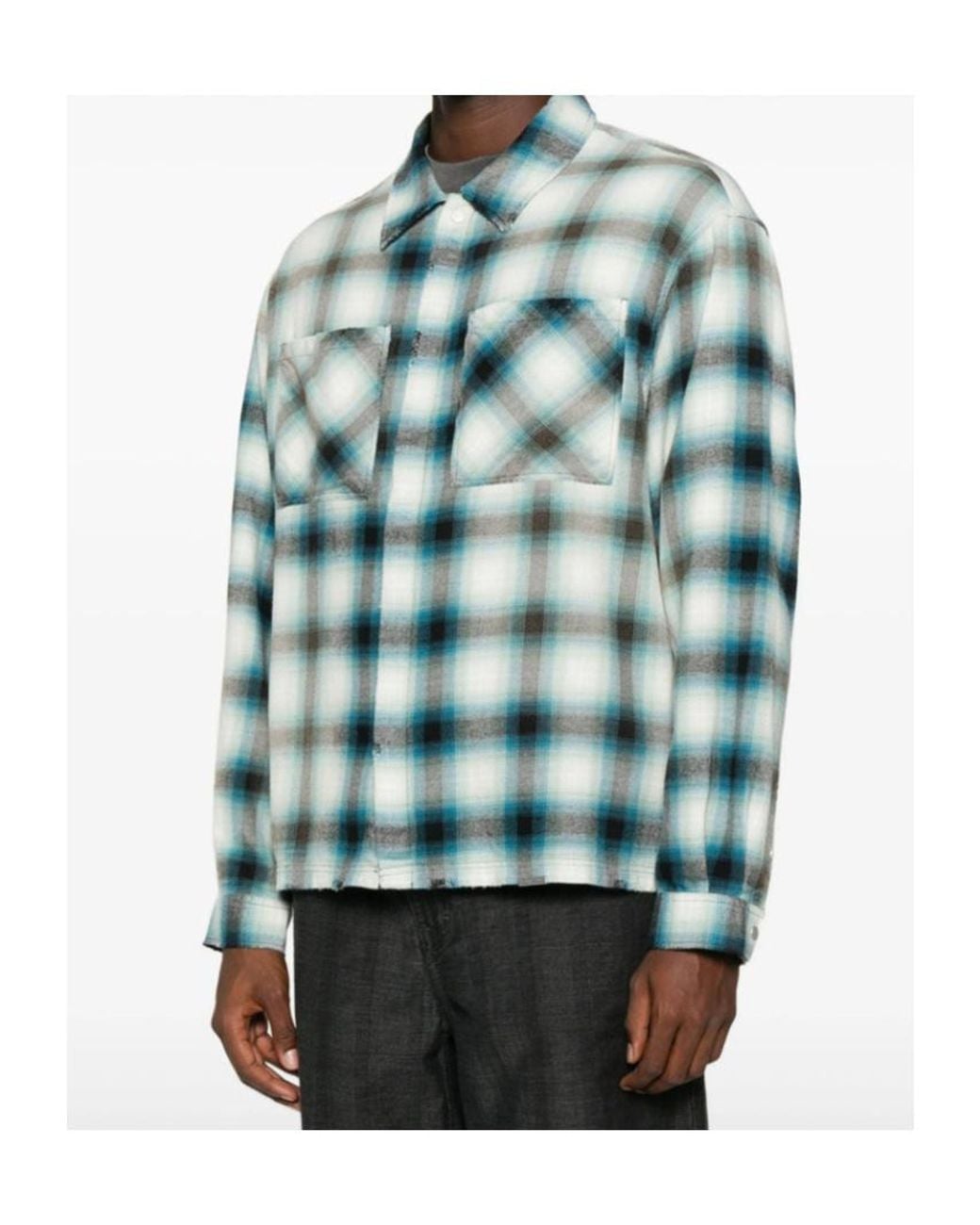 Represent Blue Plaid Straight Hem Shirt for men