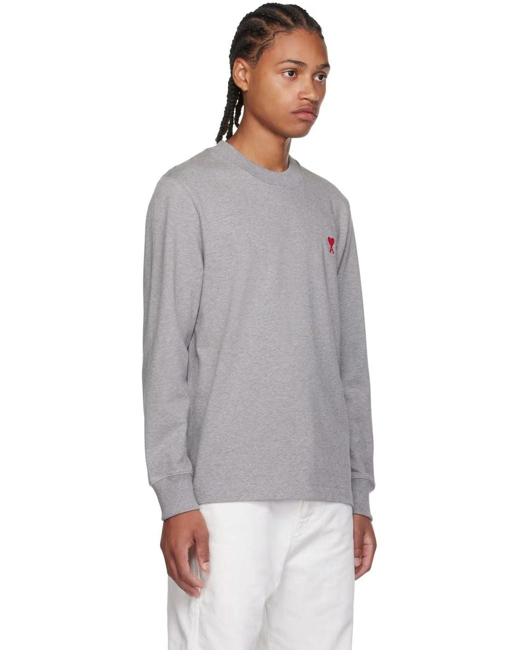 AMI Gray Round Collar And Long-Sleeved T-Shirt for men