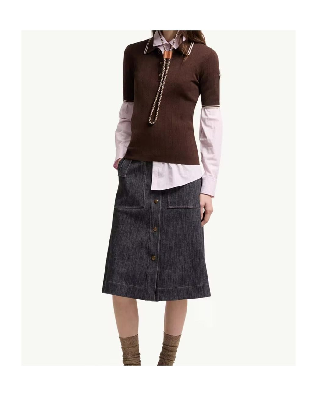Moncler Brown Ribbed Knit Polo Top