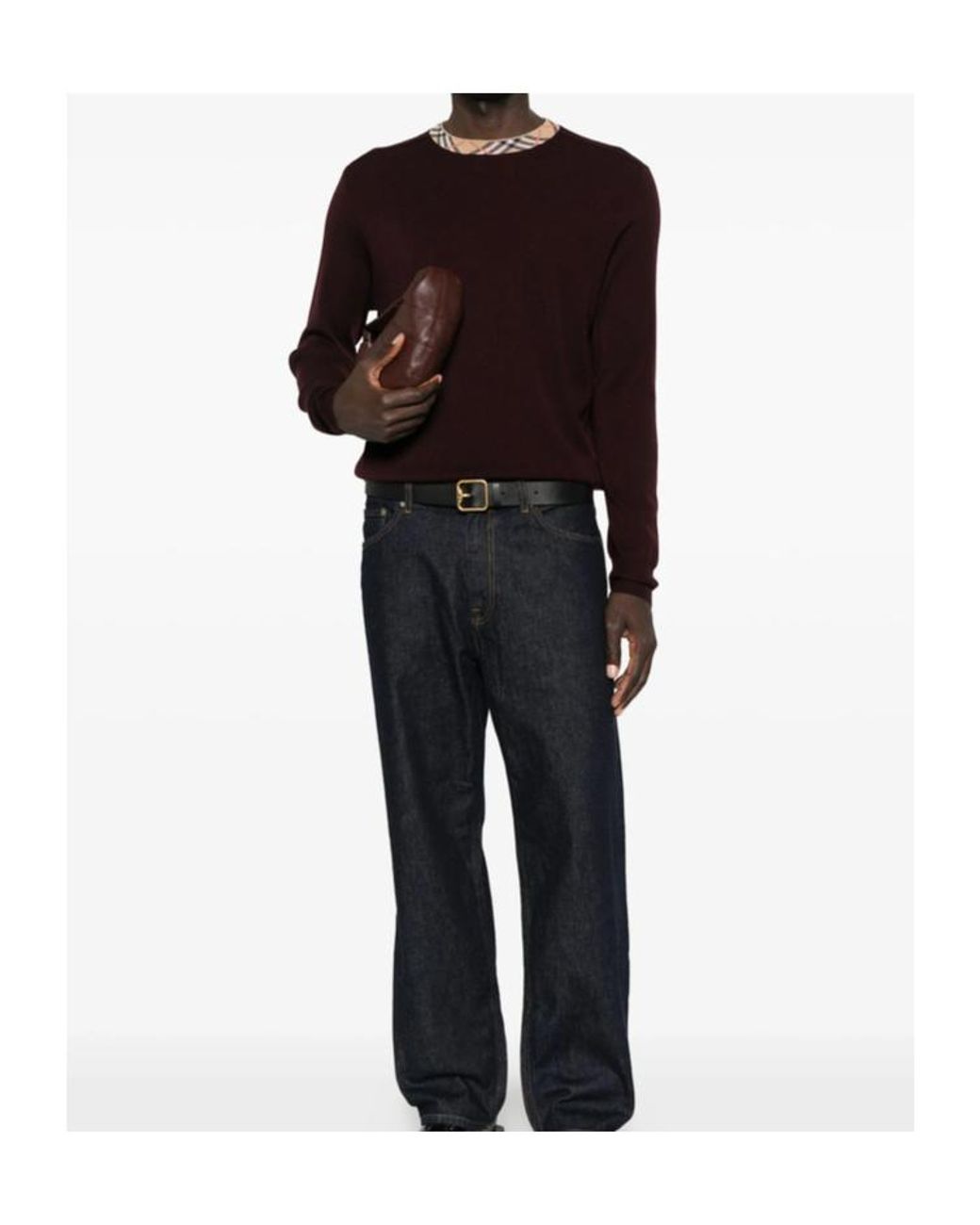 Burberry Brown Check-Neck Knitted Jumper for men