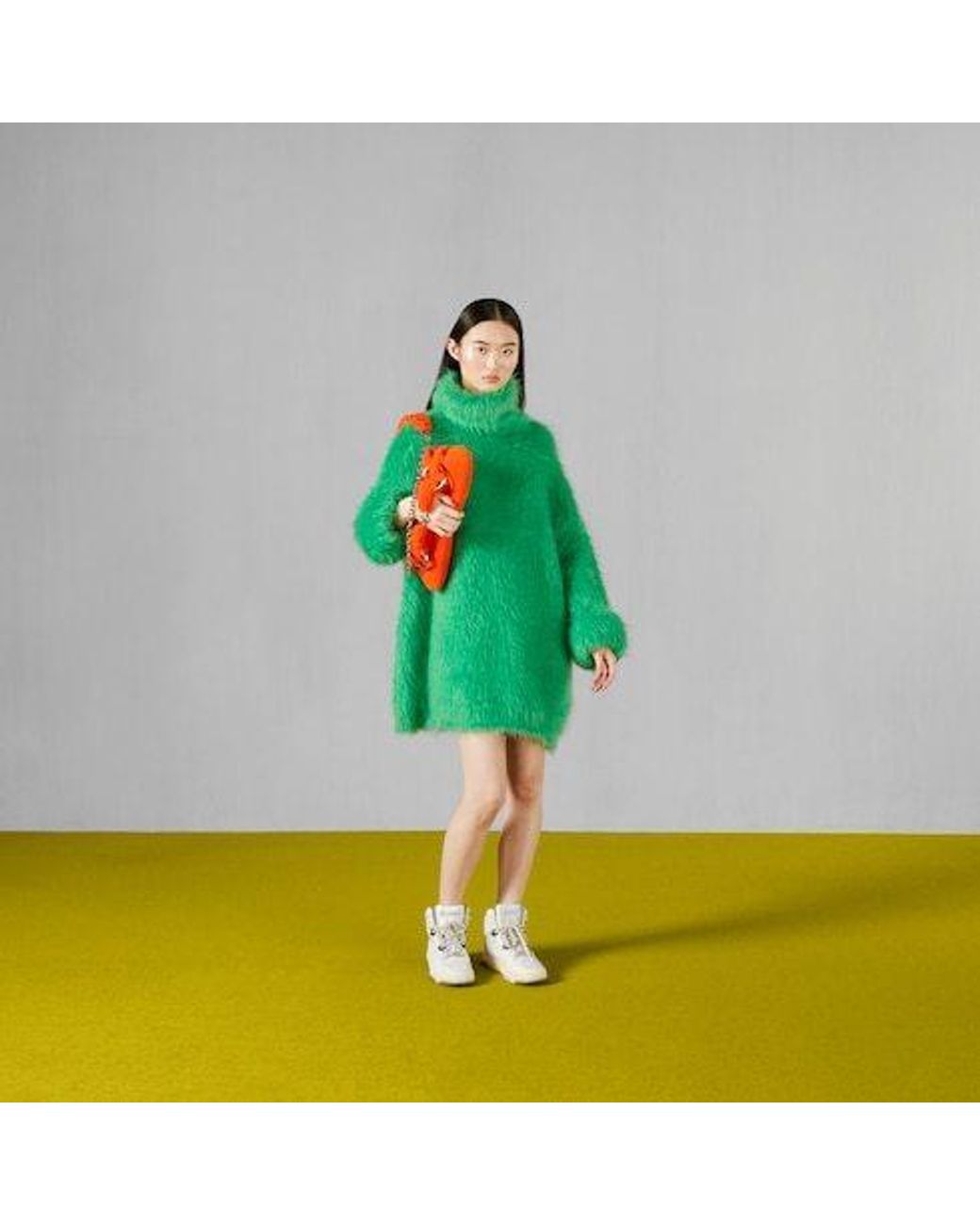 Gucci Green Brushed Turtleneck Sweater Dress
