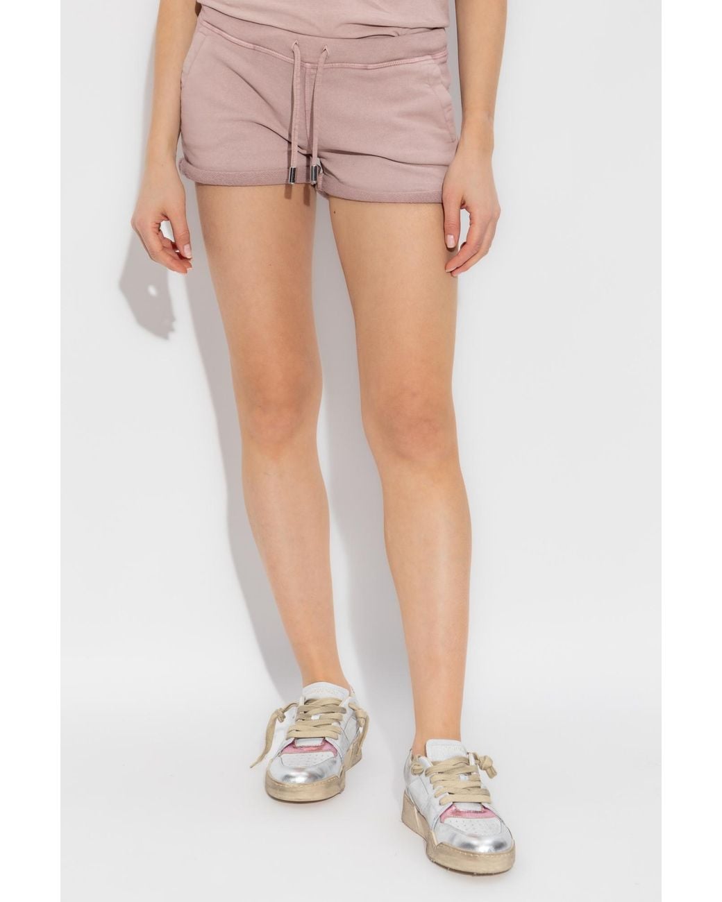 DSquared² Pink Logo-Printed Rolled Trim Track Shorts