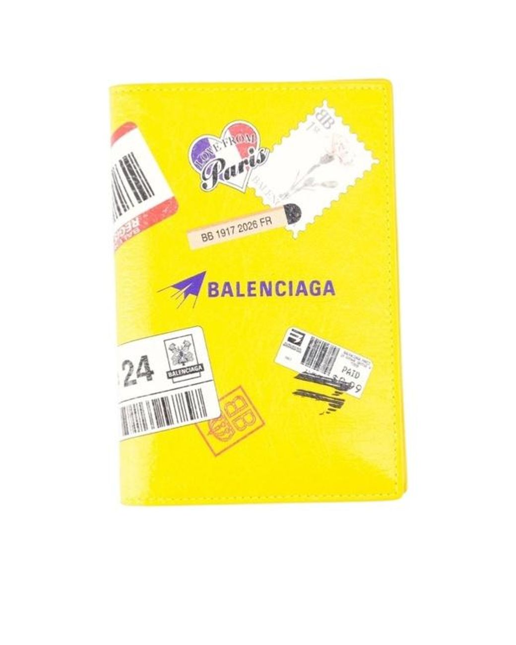 Balenciaga Yellow Stamped Passport Holder for men