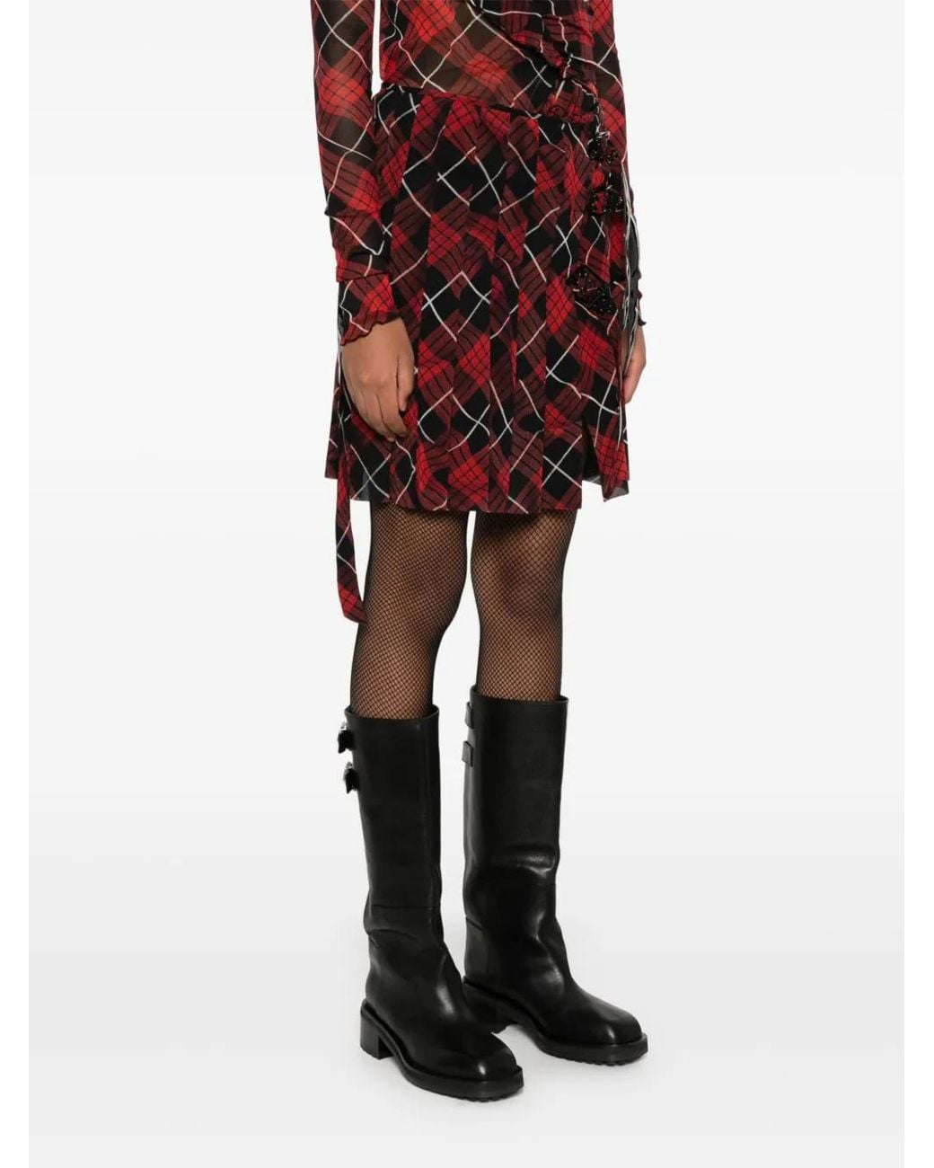 Jean Paul Gaultier Red Plaid-Check Mini Skirt