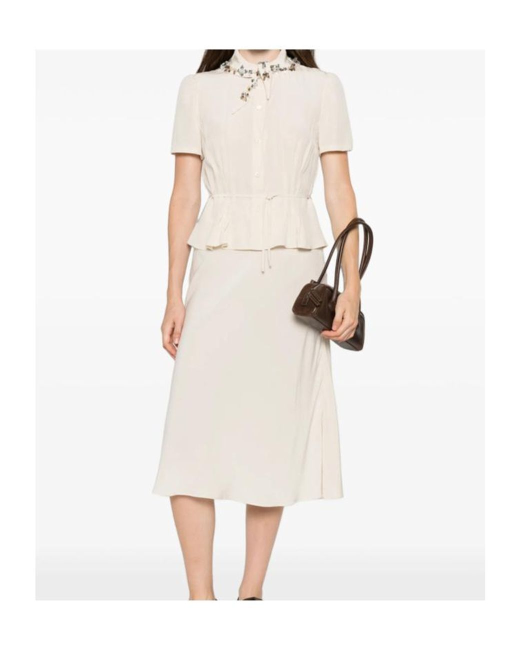 Prada White Abbigliamento Natural Marocain Embroidered Midi Dress