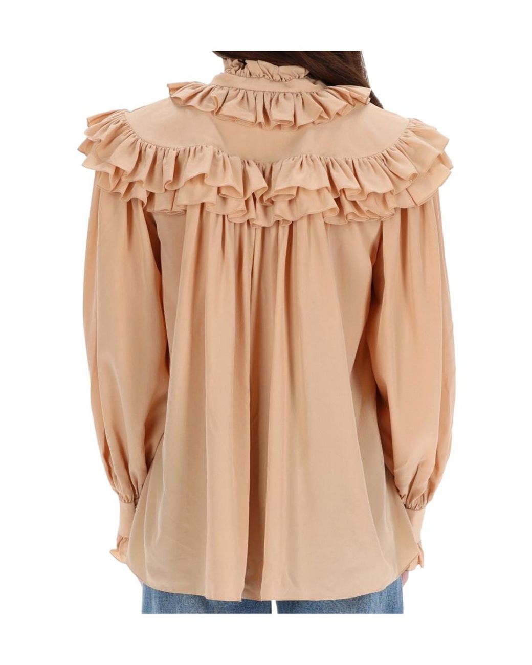 Chloé Natural Oversized Crêpe De Chine Ruffle Top