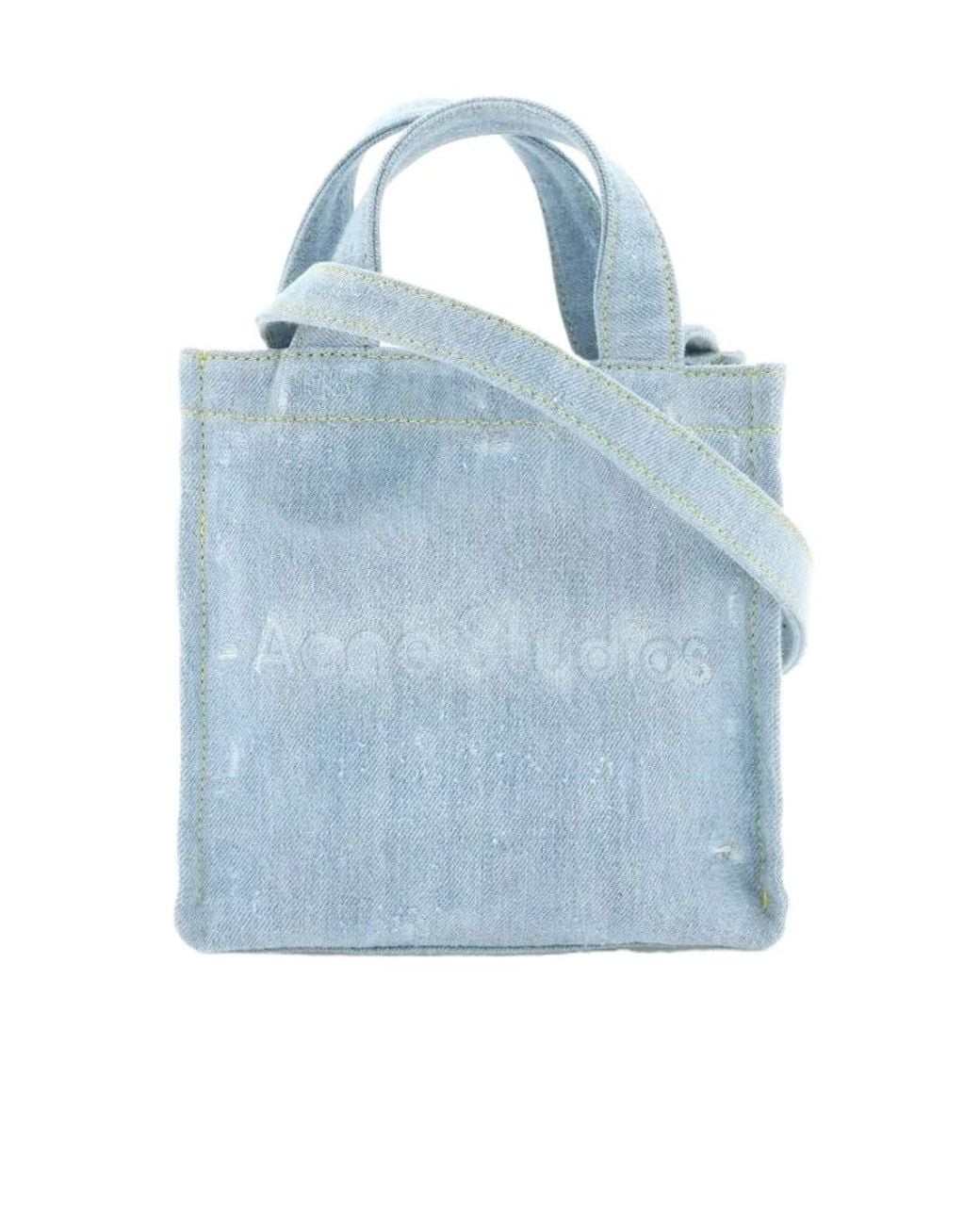 Acne Blue Logo Embossed Denim Tote Bag