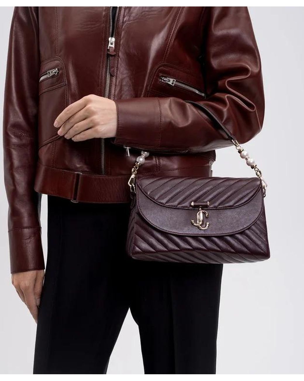 Jimmy Choo Brown Curved-Quilt Shoulder Bag