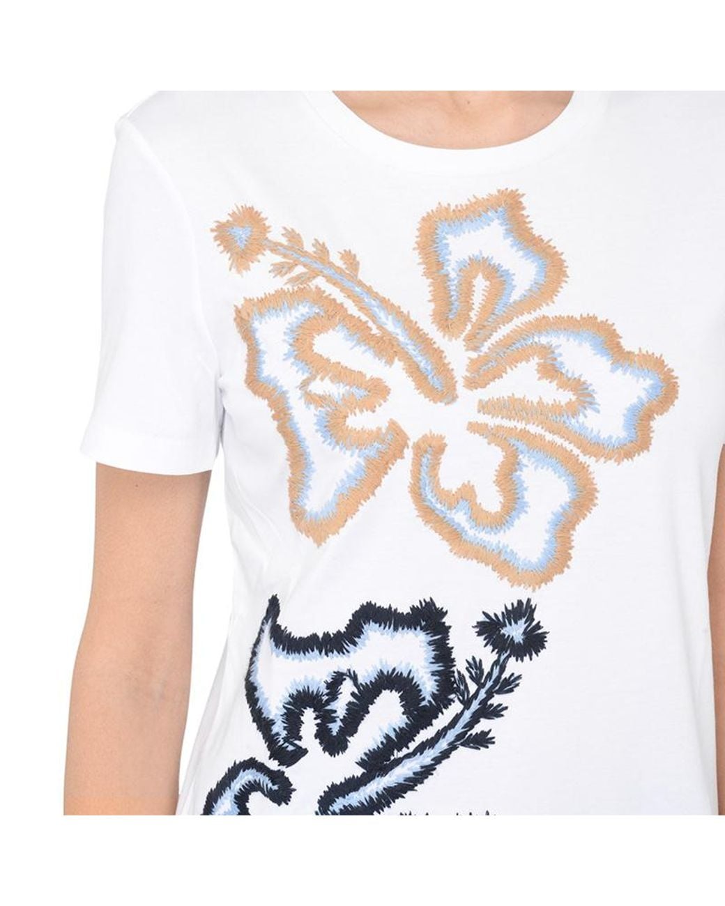 Max Mara White Ring Floral Embroidered Crewneck T-Shirt
