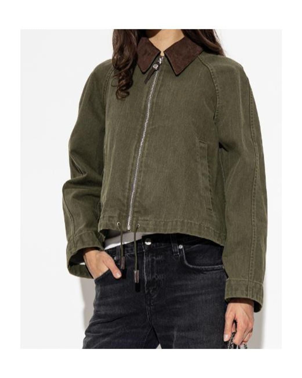 Tory Burch Green Denim Bomber Jacket