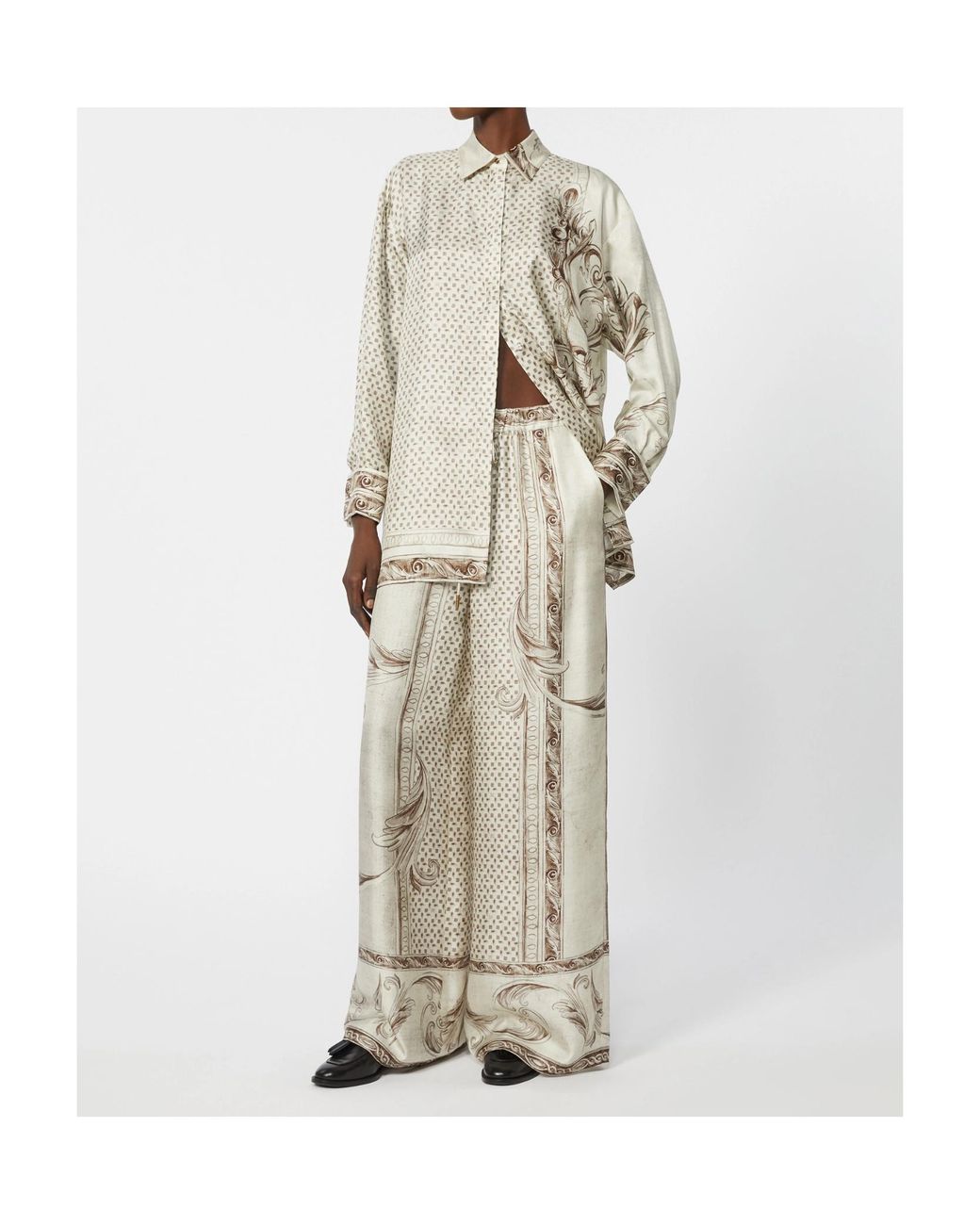 Max Mara Natural Rive Wide-Leg Printed Pants
