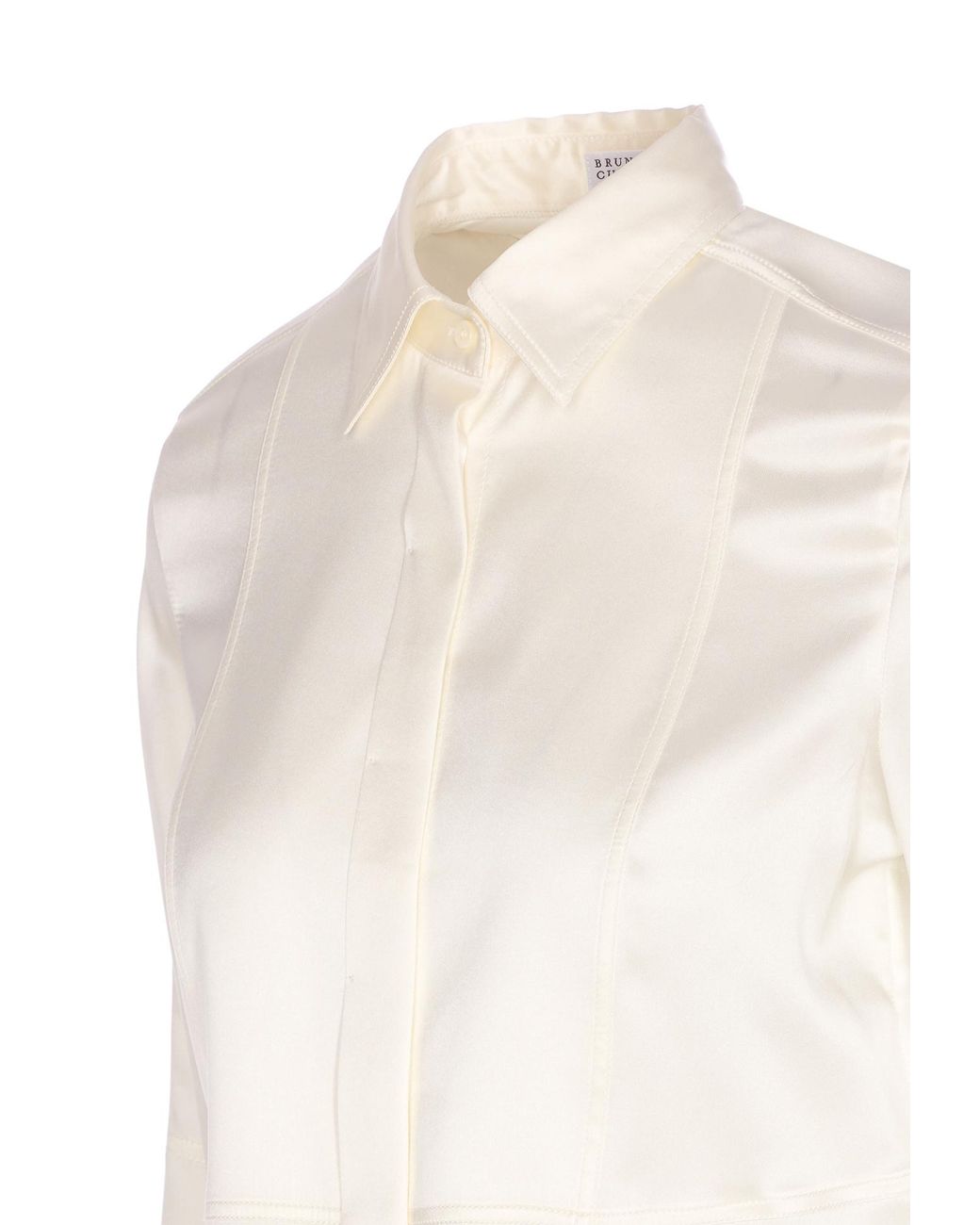 Brunello Cucinelli White Long Sleeved Curved Hem Shirt
