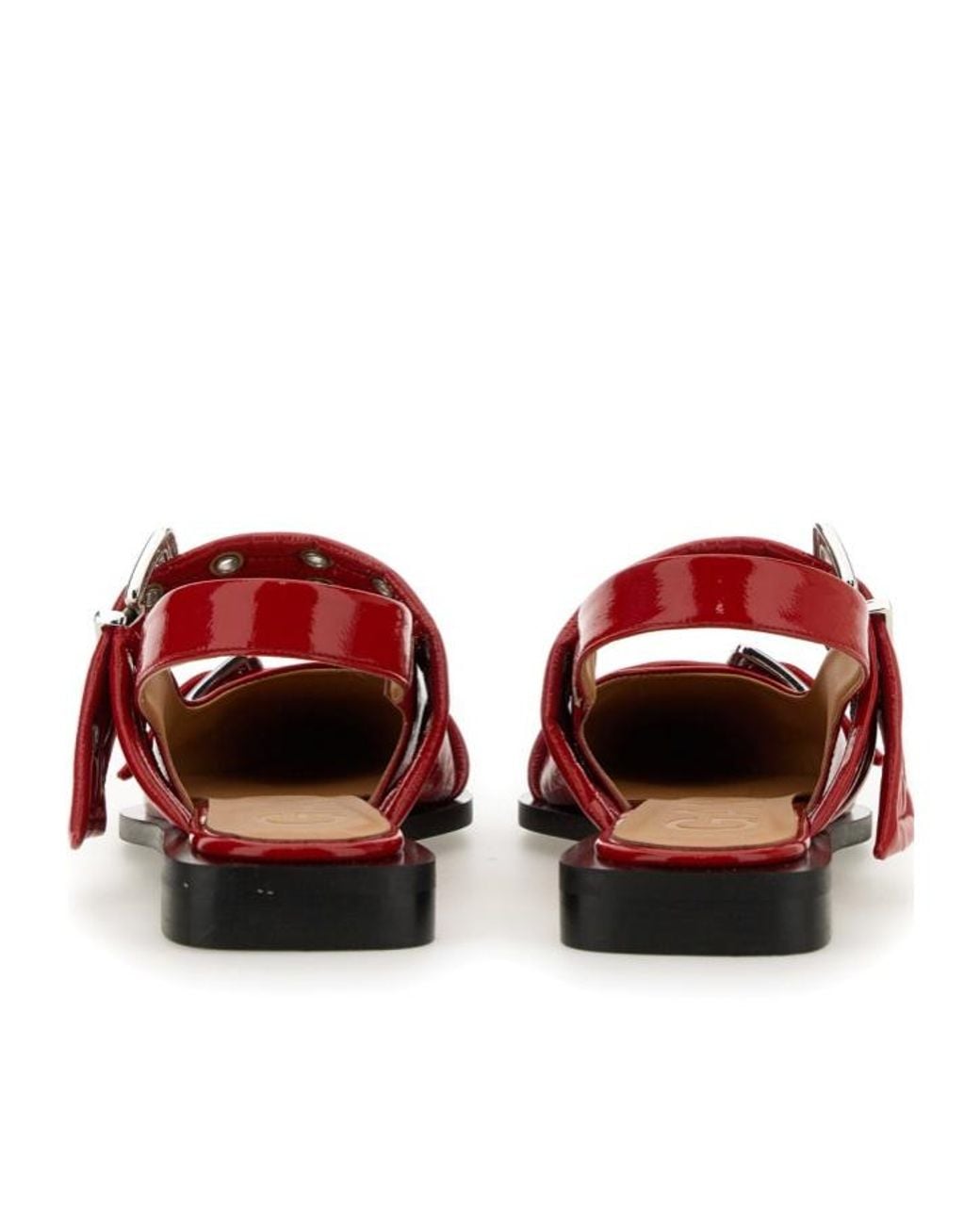Ganni Red Feminine Buckle Slingback Ballerinas