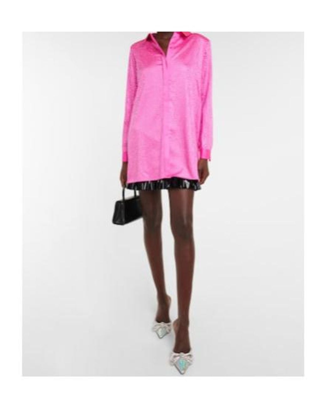 Self-Portrait Pink Crystal-Embellished Satin Shirt