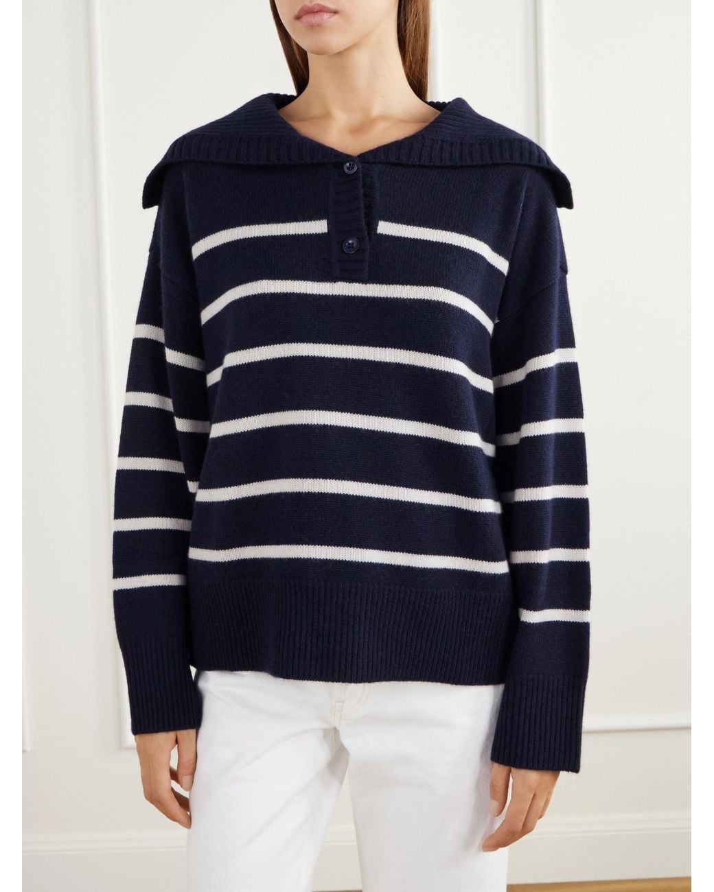 FRAME Blue Striped Cashmere Polo Shirt