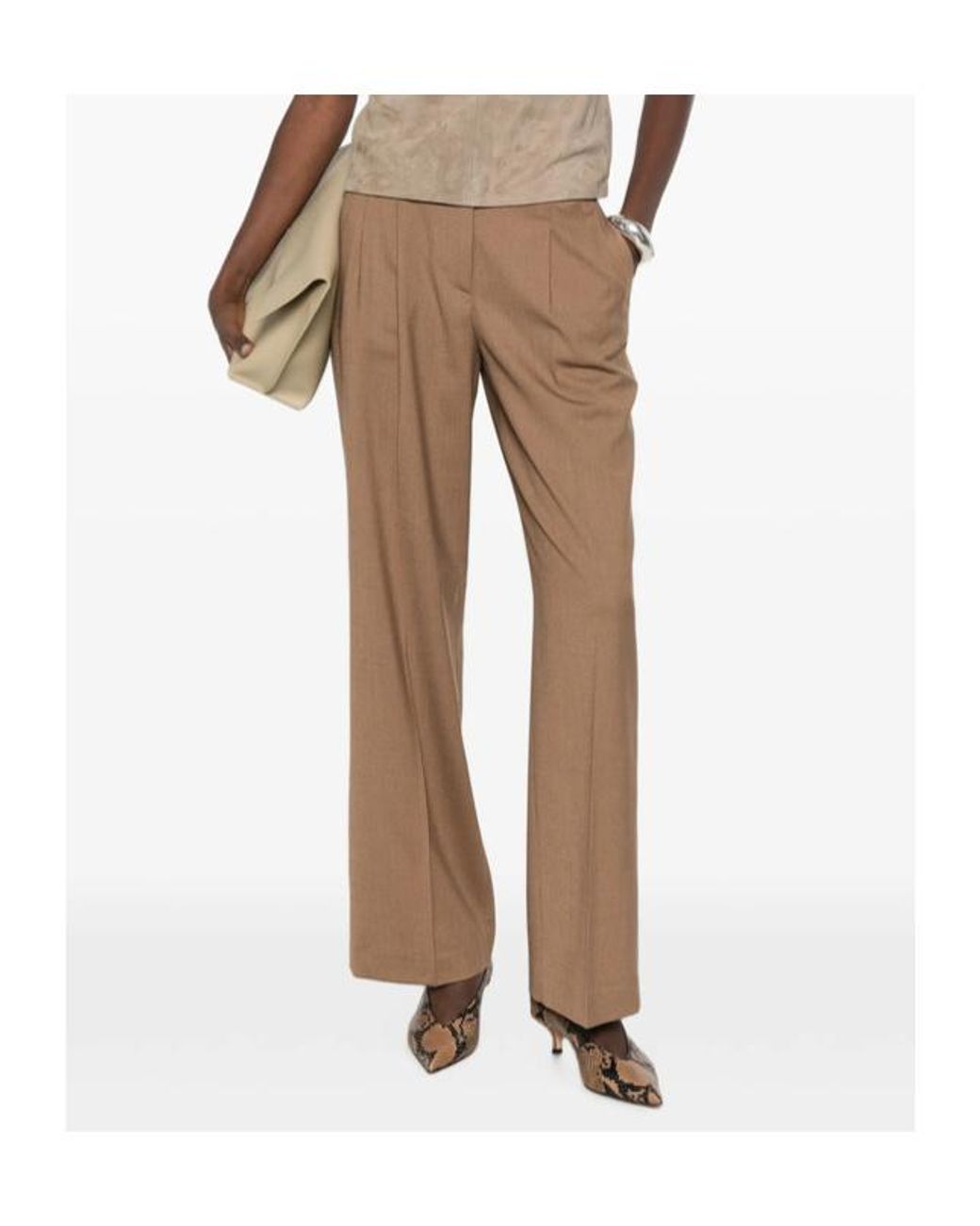 Peserico Brown Pleated Straight-Leg Trousers