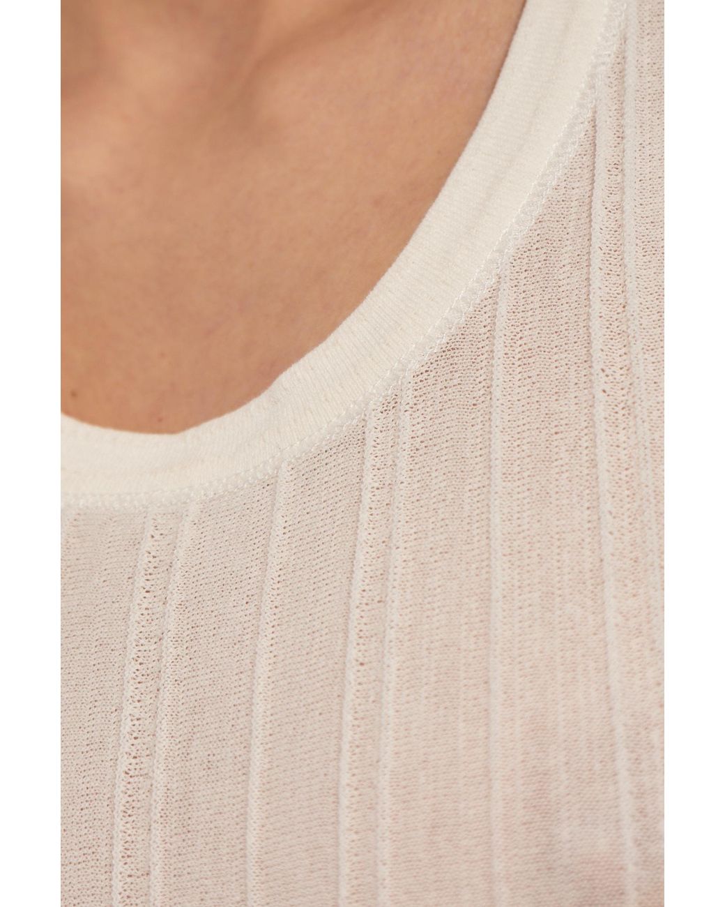 Victoria Beckham Natural Striped Fine-Knit Tank Top