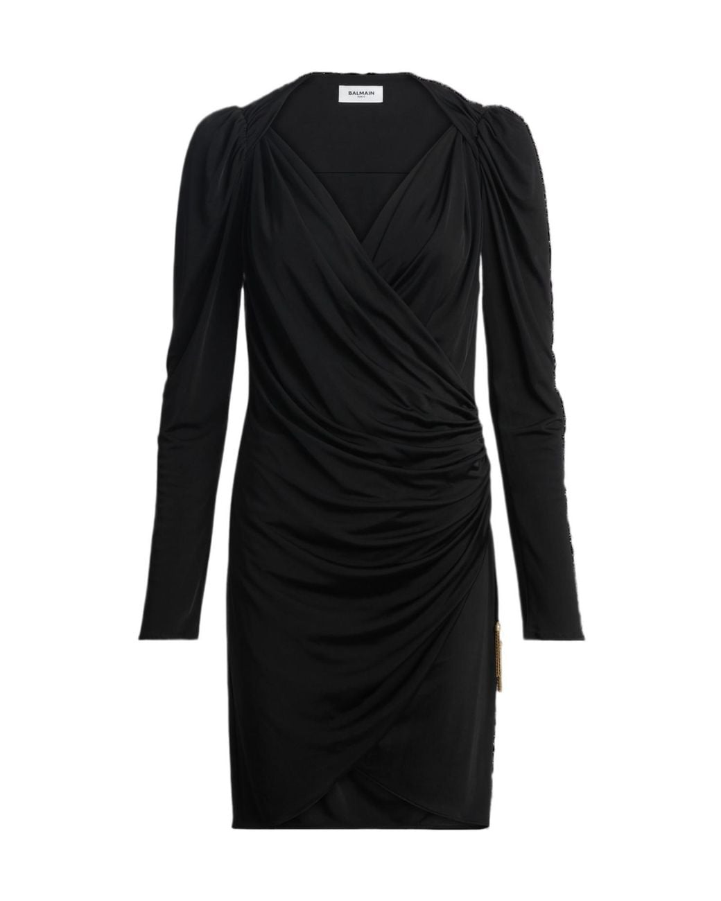 Balmain Black Draped Jersey Mini Dress