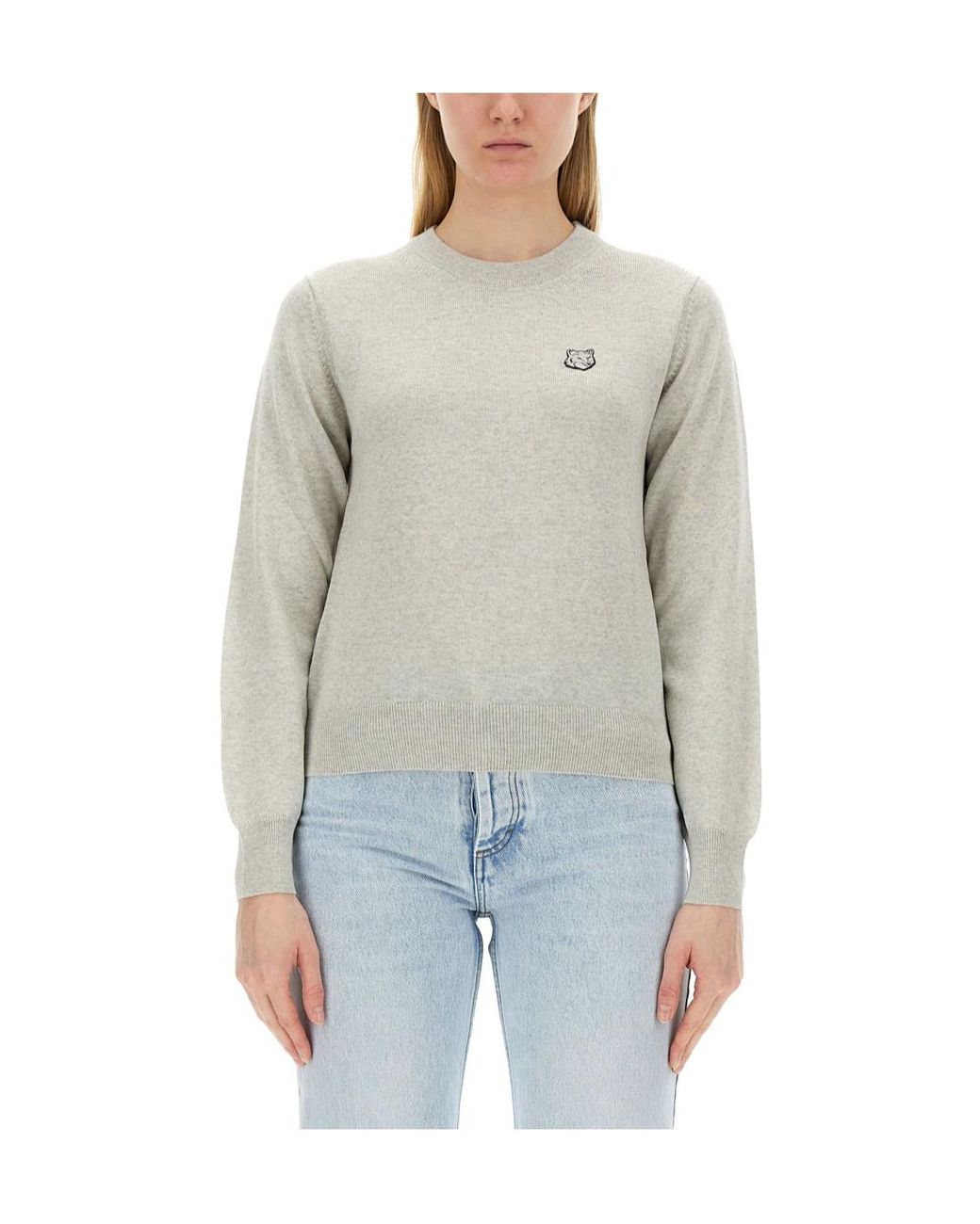 Maison Kitsuné Gray Maison Kitsuné Fox Head Patch Knitted Jumper