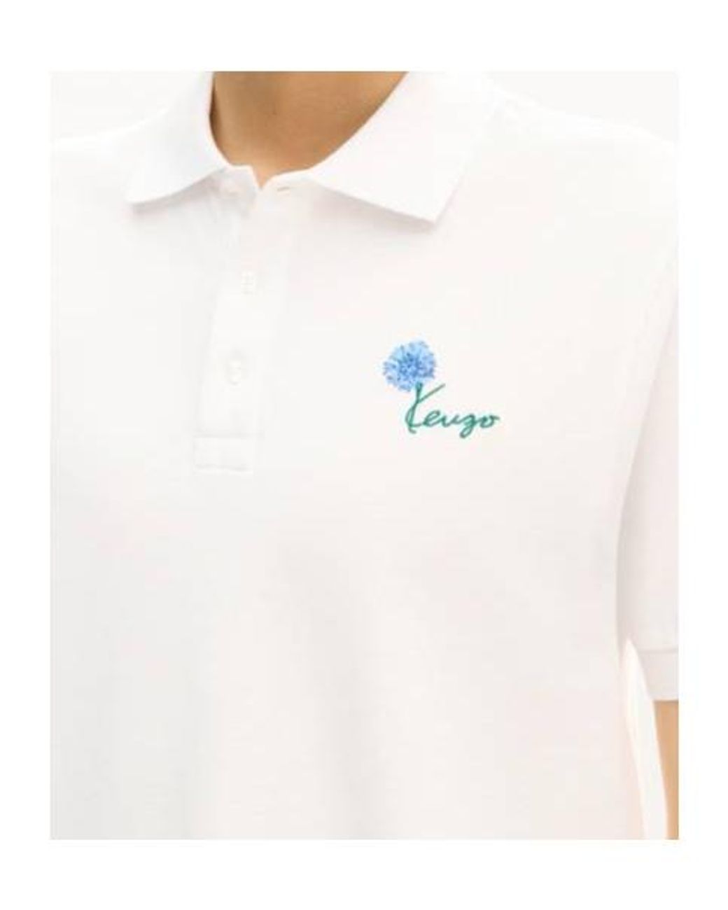 KENZO White Logo Embroidered Short Sleeved Polo Shirt for men
