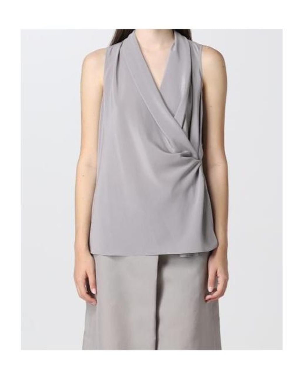 Giorgio Armani Gray Silk Sleeveless Wrap Blouse