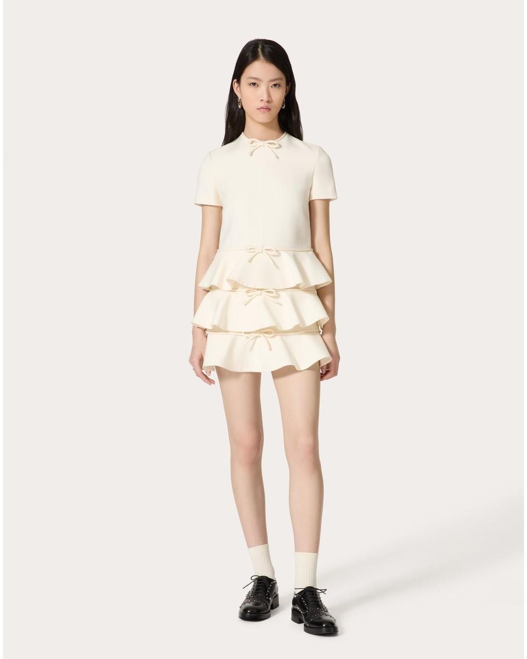 Valentino Natural Bow Detailed Ruffled Mini Dress