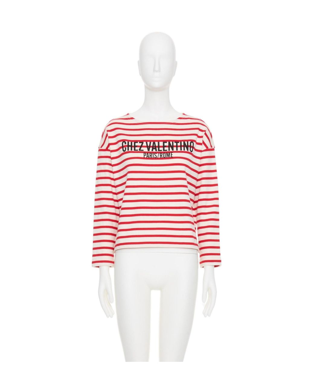 Valentino Red Logo Printed Striped Crewneck T-Shirt