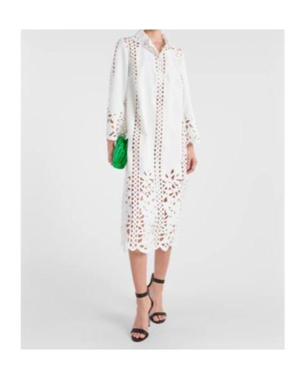 Oscar de la Renta White Floral Trellis Guipure Lace-Trimmed Tunic