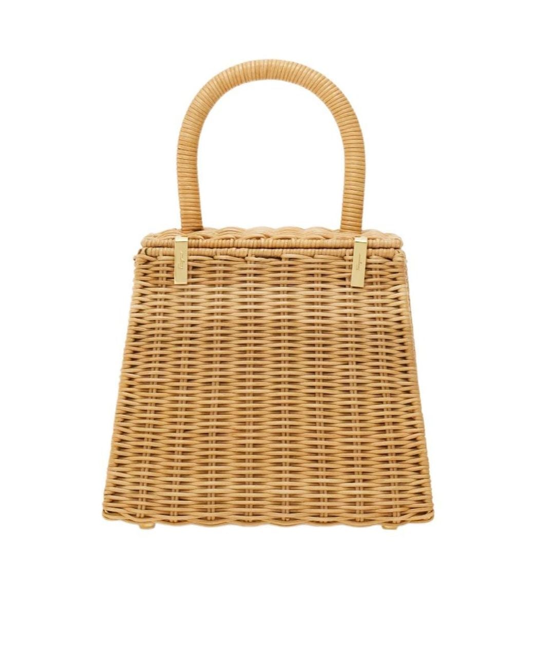 Ferragamo Natural Ferragamo Top Handle Small Woven Tote Bag