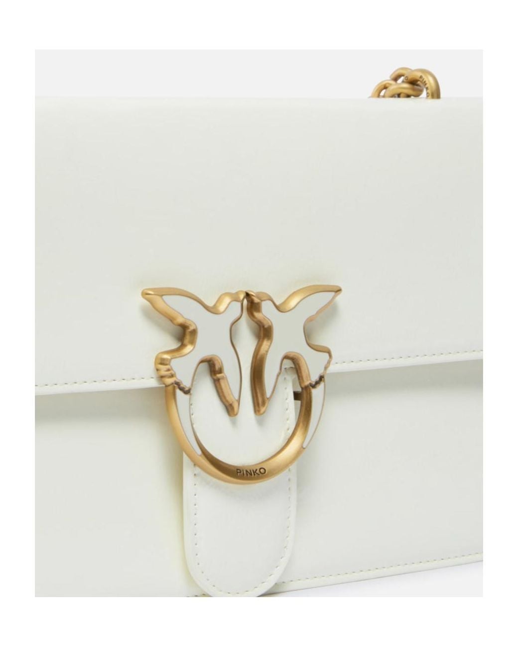 Pinko White Love Birds Foldover Top Shoulder Bag