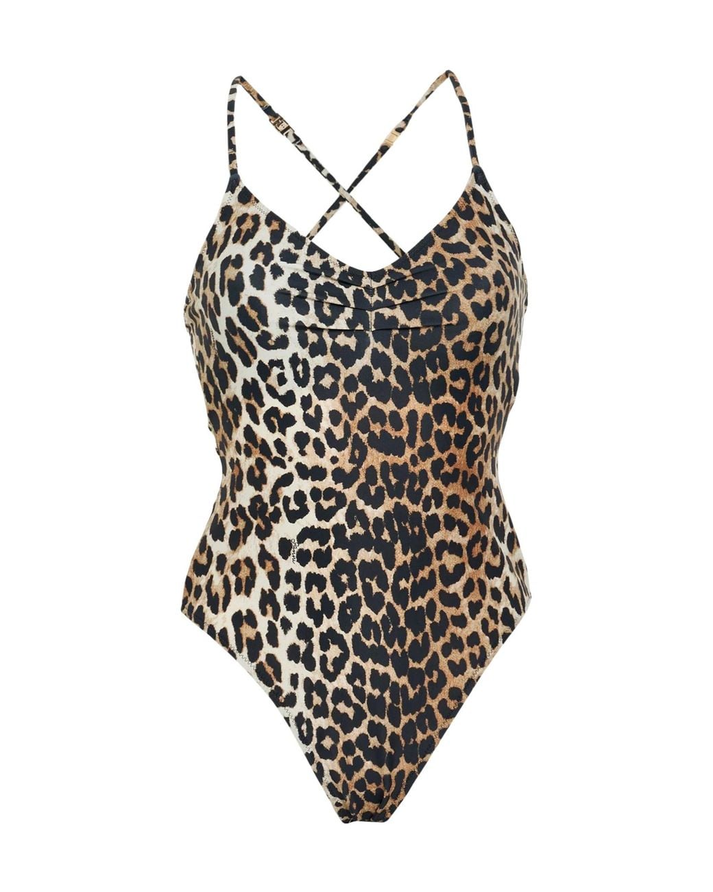 Ganni Black Leopard Print Swimsuit